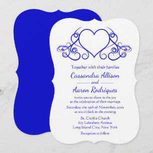 Invitación Amor Boda blanco y azul de cobalto del corazón vin