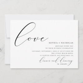 Invitación Amor. Boda de caligrafía elegante en blanco y negr