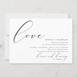 Invitación Amor. Boda de caligrafía elegante en blanco y negr
