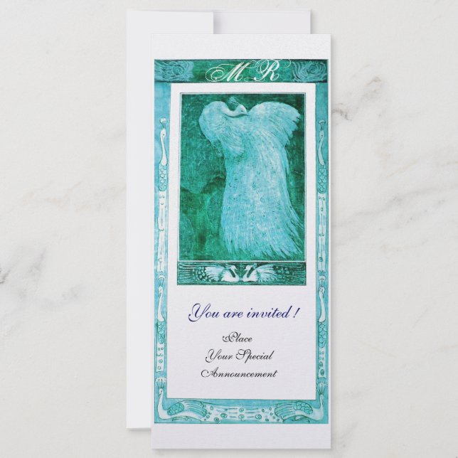 Invitación AMOR boda PEACOCK MONOGRAM Perla blanca azul (Anverso)