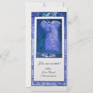 Invitación AMOR boda PEACOCK MONOGRAM Perla blanca azul