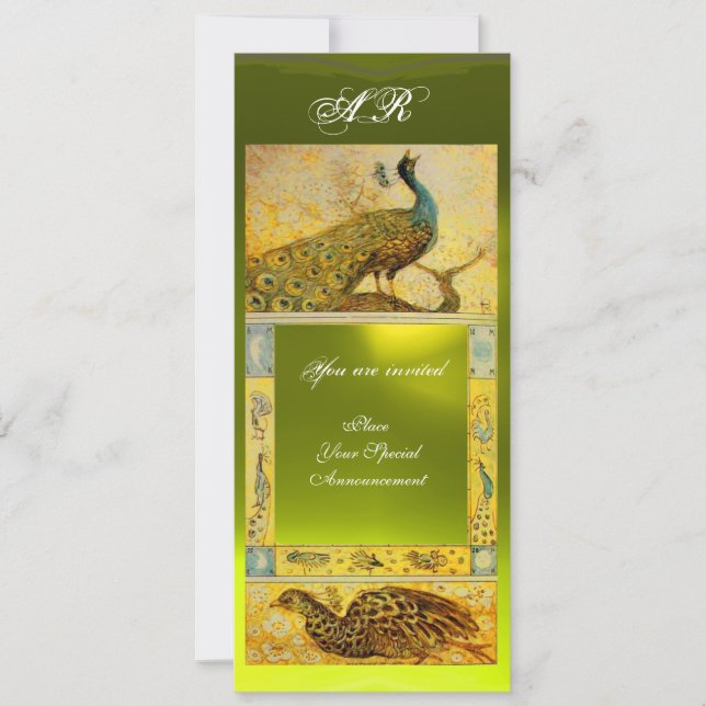 Invitación AMOR boda PEACOCKS MONOGRAM, amarillo marrón (Anverso)