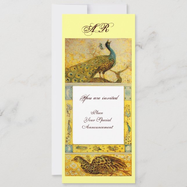 Invitación AMOR boda PEACOCKS MONOGRAM, amarillo marrón (Anverso)