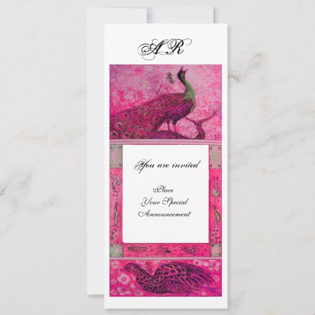 Invitación AMOR boda PEACOCKS MONOGRAM fucsia rosa blanco (Anverso)
