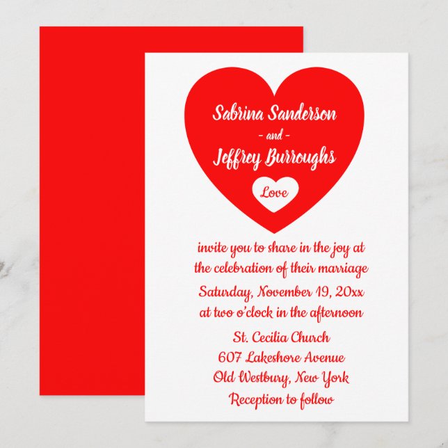 Invitación Amor Boda rojo y blanco (Anverso / Reverso)