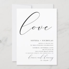 Invitación Amor. Boda simple de caligrafía en blanco y negro