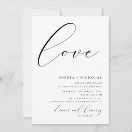 Invitación Amor. Caligrafía simple en blanco y negro para bod
