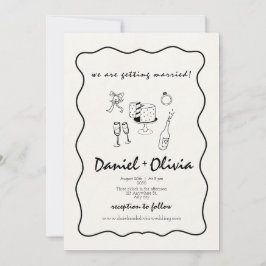 Invitación Amor caprichoso: Doodl ilustrativo negro y blanco