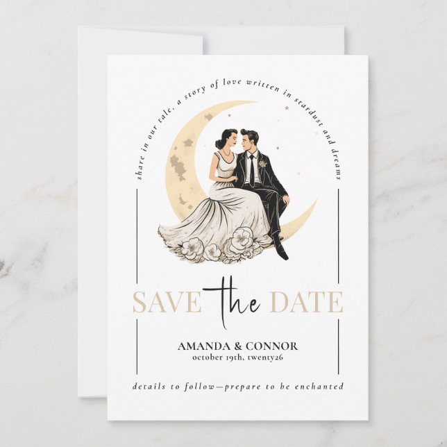 Invitación Amor celeste: elegante luna de miel salva la fecha (Anverso)