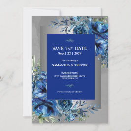 Invitación Amor Celestial Plata, Elegancia Azul Guarda la Fec