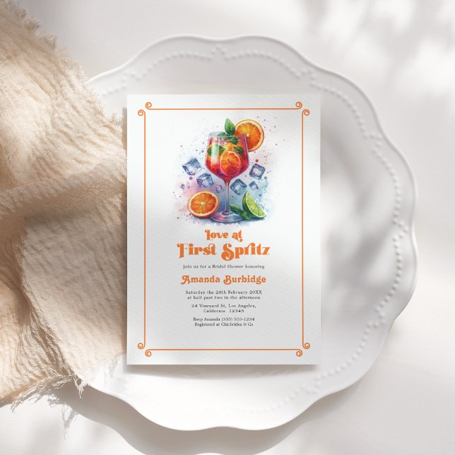 Invitación Amor Chic a Primera Copa Bridal Shower (Chic Love at First Spritz Bridal Shower Invitation)