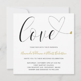Invitación Amor Corazón de Oro Boda moderno negro y blanco