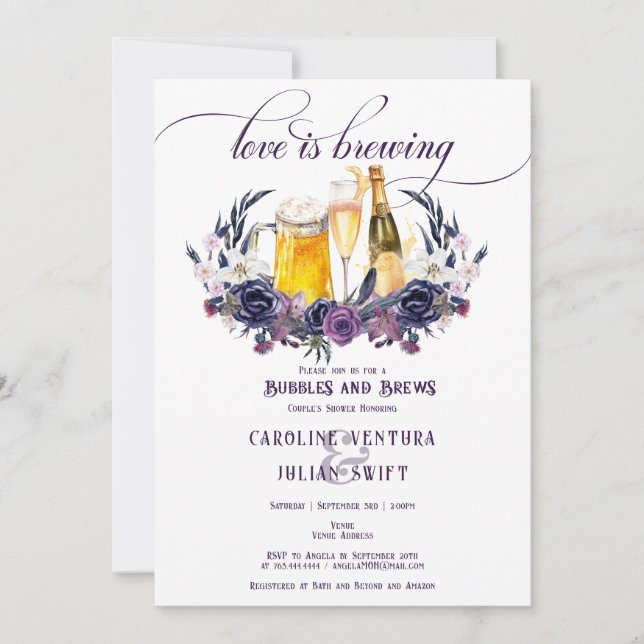 Invitación Amor Creando Burbujas Góticas Crece Ducha Parejas (Anverso)