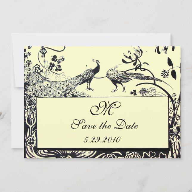 Invitación AMOR DE AVES DE BODAS MONOGRAMA, negro, metálico m (Anverso)