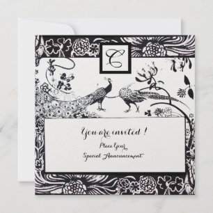 Invitación AMOR DE AVES DE BODAS MONOGRAMA Perla Negra, Blanc