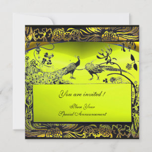 Invitación AMOR DE AVES DE BODAS, negro y blanco, amarillo