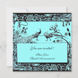 Invitación AMOR DE AVES DE BODAS, negro y blanco, azul