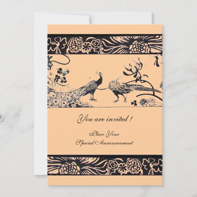 Invitación AMOR DE AVES DE BODAS, negro y blanco rosa (Anverso)
