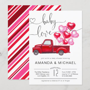 Invitación Amor de bebé   Red Truck Heart Balloons Baby Showe