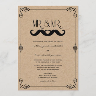 Invitación Amor de Bigote Papel Kraft Vintage Boda Gay
