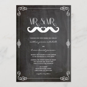 Invitación Amor de Bigote Pizarra Vintage Boda Gay