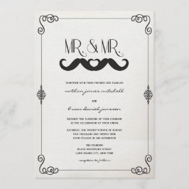 Invitación Amor de bigote Sr. y Sr. Boda gay de papel vintage