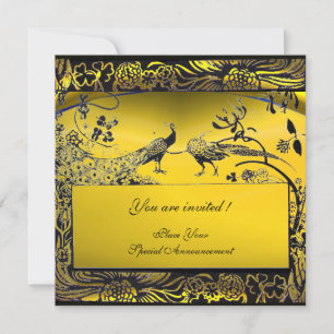 Invitación AMOR DE BODAS AVES ,negro y blanco ,amarillo