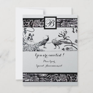Invitación AMOR DE BODAS MONOGRAMA AVES, Metálico Negro Plate