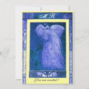 Invitación AMOR DE BODAS MONOGRAMA DE PAVO REAL ,azul blanco 