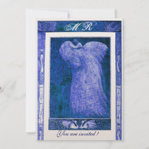 Invitación AMOR DE BODAS MONOGRAMA DE PAVO REAL ,azul champán