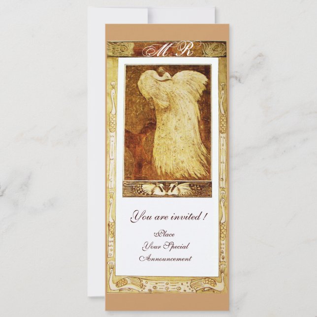 Invitación AMOR DE BODAS MONOGRAMA DE PAVO REAL ,marrón blanc (Anverso)