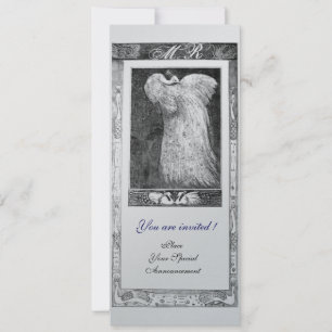 Invitación AMOR DE BODAS MONOGRAMA DE PAVO REAL ,Negro Blanco