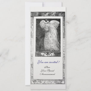 Invitación AMOR DE BODAS MONOGRAMA DE PAVO REAL ,negro blanco