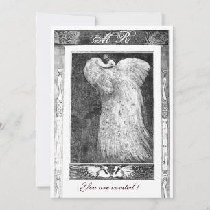 Invitación AMOR DE BODAS MONOGRAMA DE PAVO REAL ,negro y blan