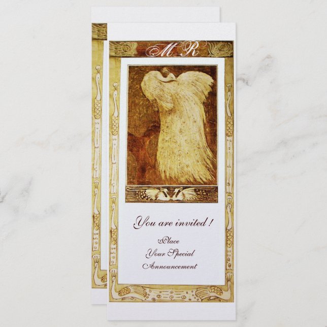 Invitación AMOR DE BODAS MONOGRAMA DE PAVO REAL Perla Blanca (Anverso / Reverso)