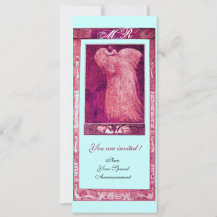 Invitación AMOR DE BODAS MONOGRAMA DE PAVO REAL ,rosa rojo bl