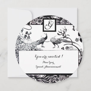 Invitación AMOR DE BODAS PÁJAROS MONOGRAMA Negro, Círculo Bla
