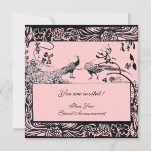 Invitación AMOR DE BODAS PÁJAROS ,negro y blanco ,rosa