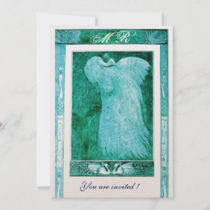 Invitación AMOR DE BODAS PAVO REAL MONOGRAMA Aqua Azul Blanco