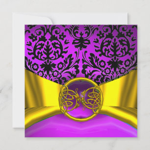 INVITACIÓN AMOR DE DRAGÓN ORO PÚRPURA NEGRO DAMASCO MONOGRAMA
