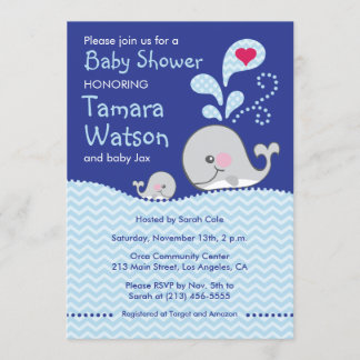 Invitación Amor de la mamá y del bebé de la ballena -