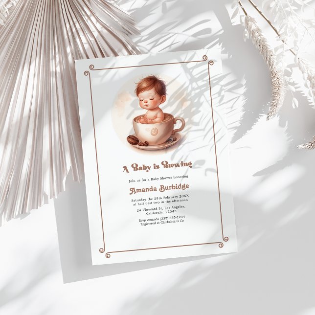 Invitación Amor de Mousse de Mocha está en Infusión Fiesta de (Mocha Mousse Love Is Brewing Coffee Baby Shower Invitation)