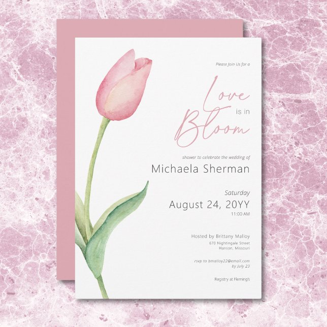 Invitación Amor De Tulipano Rosa Moderno En Ducha De Flor (Modern Pink Tulip Love In Bloom Shower Invitation)
