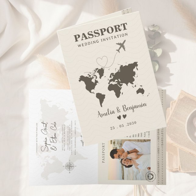 Invitación Amor de viaje Tema Pasaporte Destino Boda (Subido por el creador)