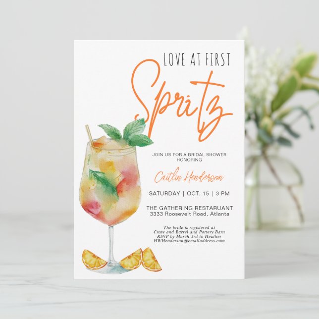 Invitación Amor Divertido En La Primera Ducha Bridal Spritz (Anverso de pie)