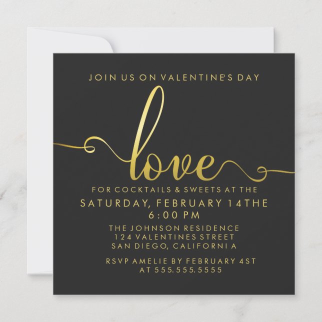 Invitación "Amor" Elegante Fiesta Día de San Valentín (Anverso)
