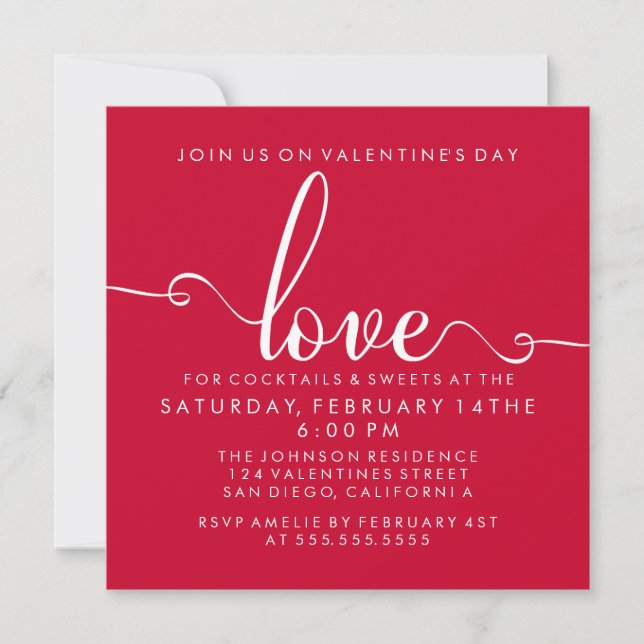 Invitación "Amor" Elegante Fiesta Día de San Valentín (Anverso)