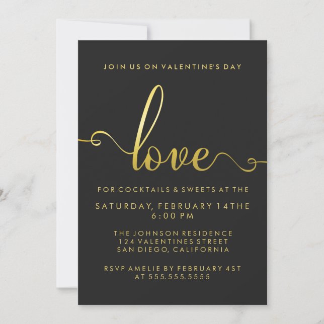 Invitación "Amor" Elegante Fiesta Día de San Valentín (Anverso)