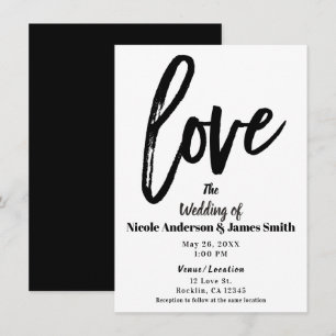 Invitación Amor en Blanco y Negro con Letra de Pincel Moderna