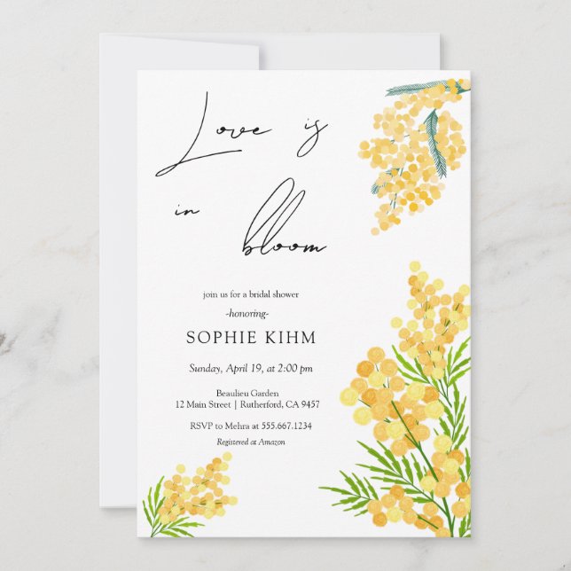 Invitación Amor En Bloom Floral Amarilla Ducha De Novias (Anverso)